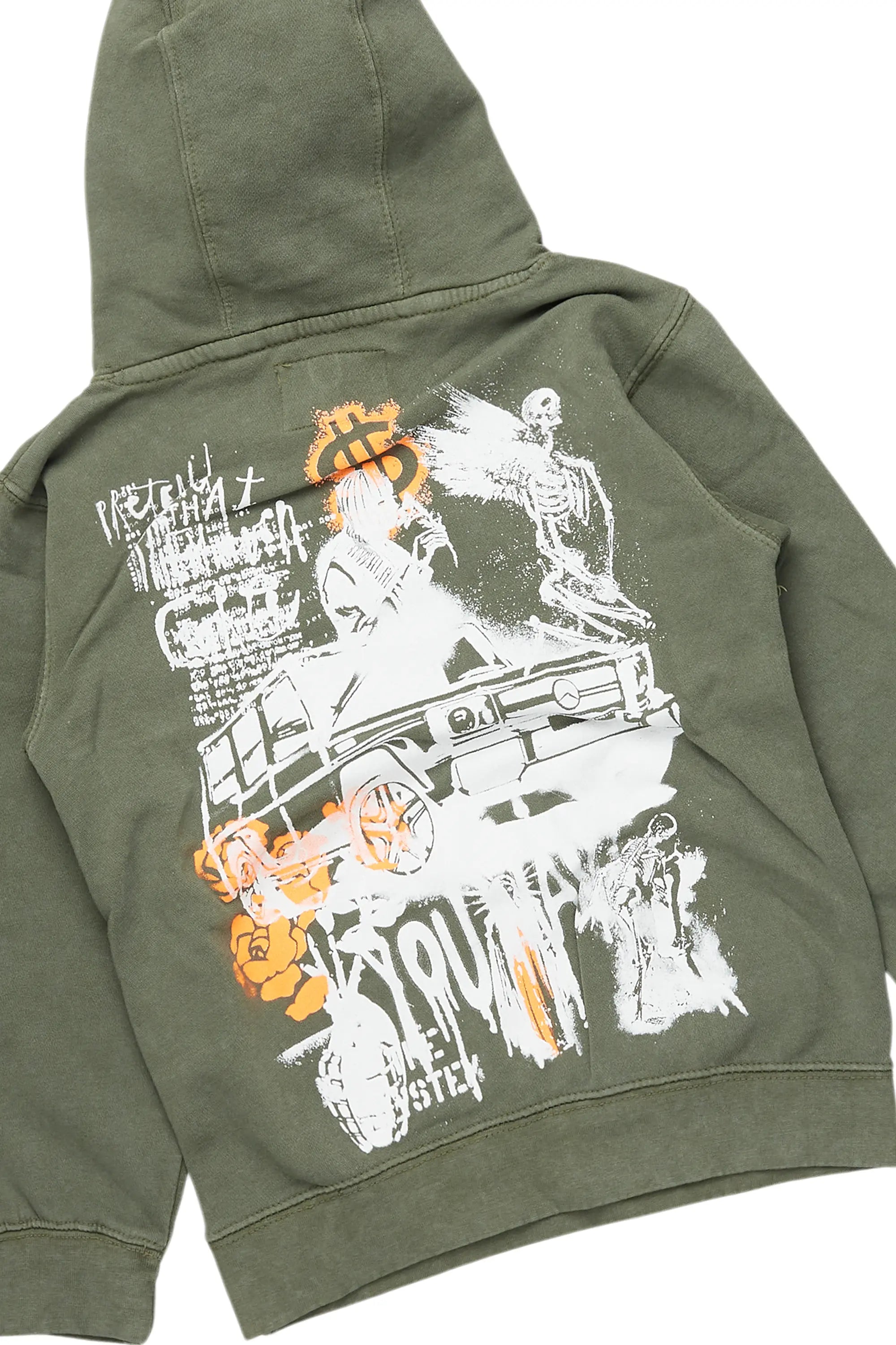 Boys Beau Camo/Vintage Green Hoodie/Stacked Flare Jean Set