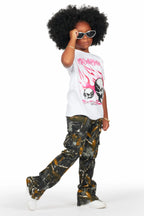 Girls Waapa Black Tree Camo Stacked Flare Cargo Jean