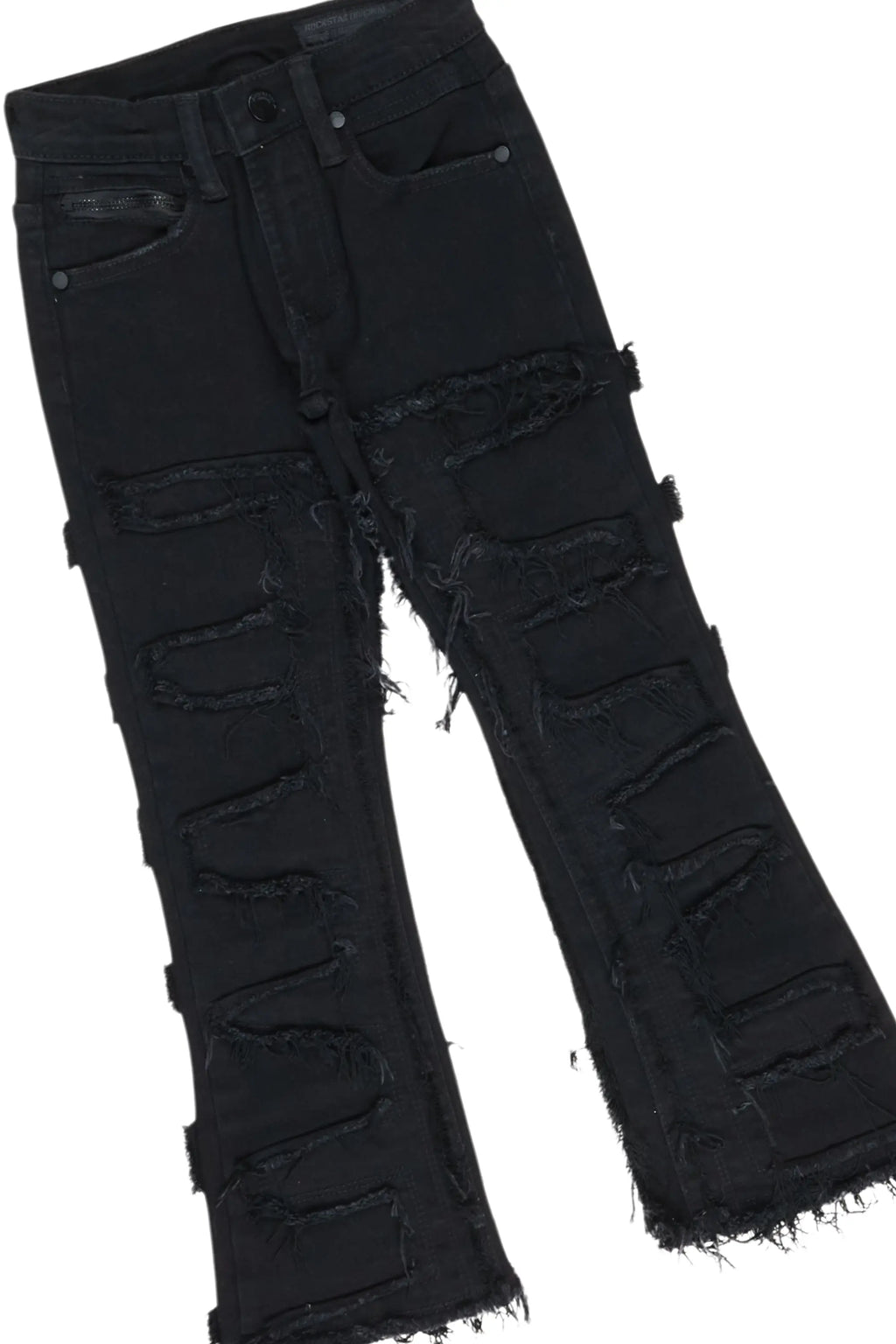 Girls Racing Black T-Shirt/Stacked Flare Jean Set