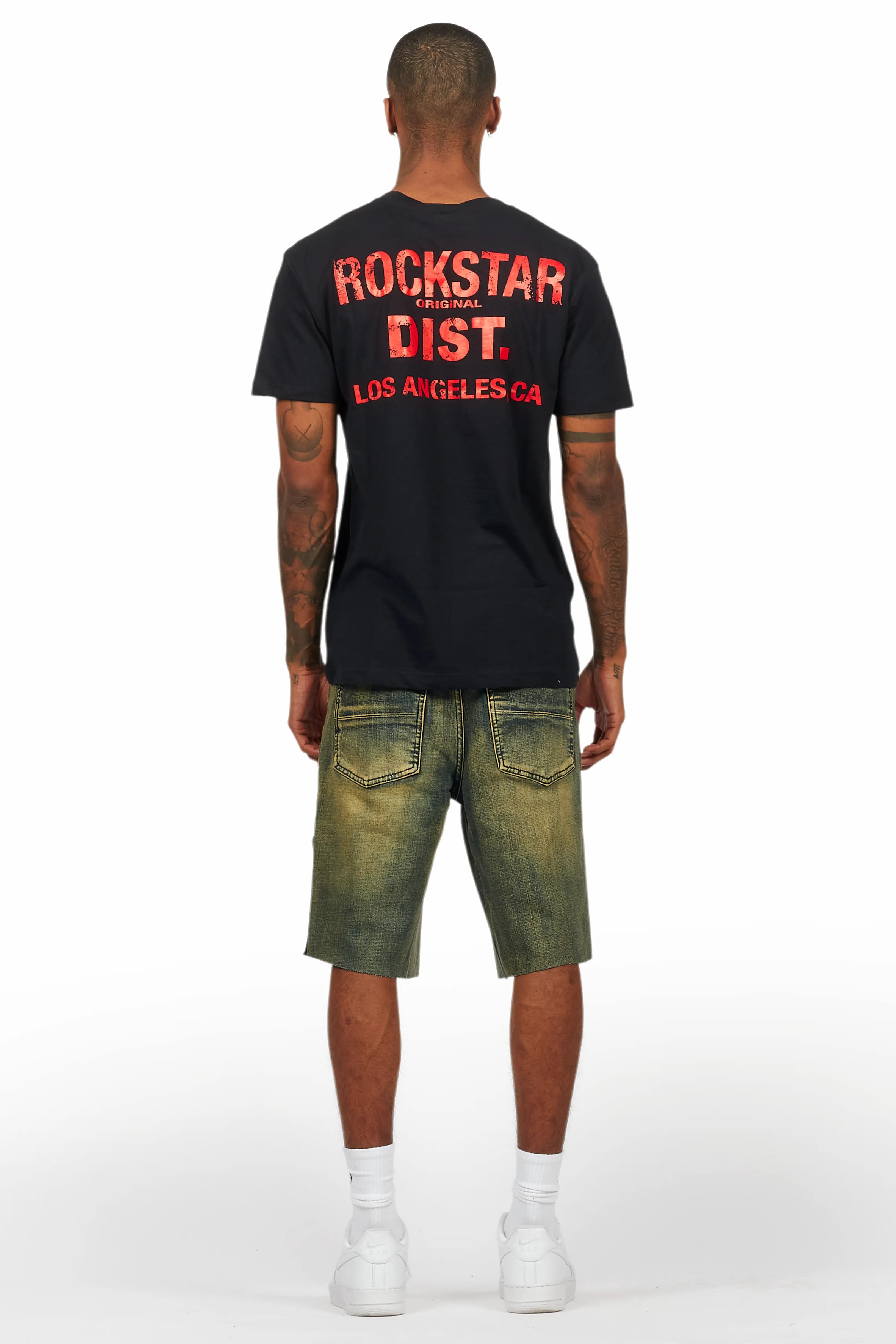 Akos Black/Red Tint T-Shirt/Denim Short Set