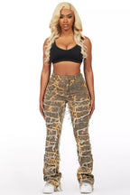Zariyah Cheetah Stacked Flare Jean