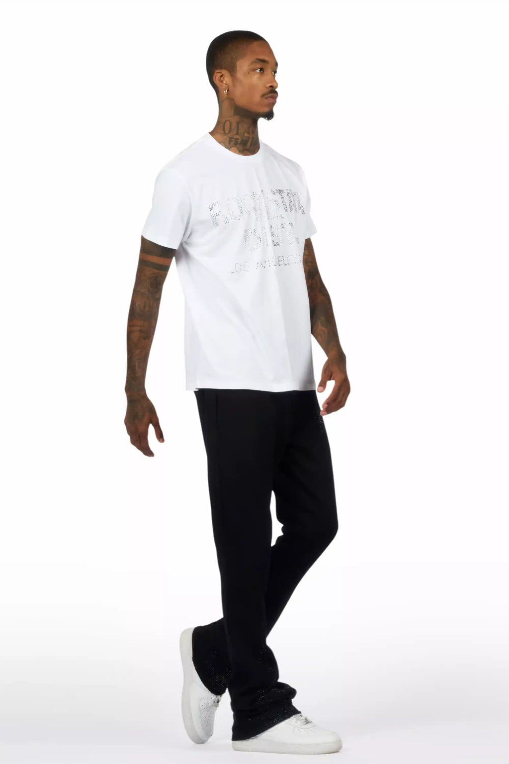 Pyrel Black/Black Rhinestone Stacked Flare Pant