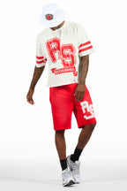 Alik White/Red Crop Boxy Tee Short Set