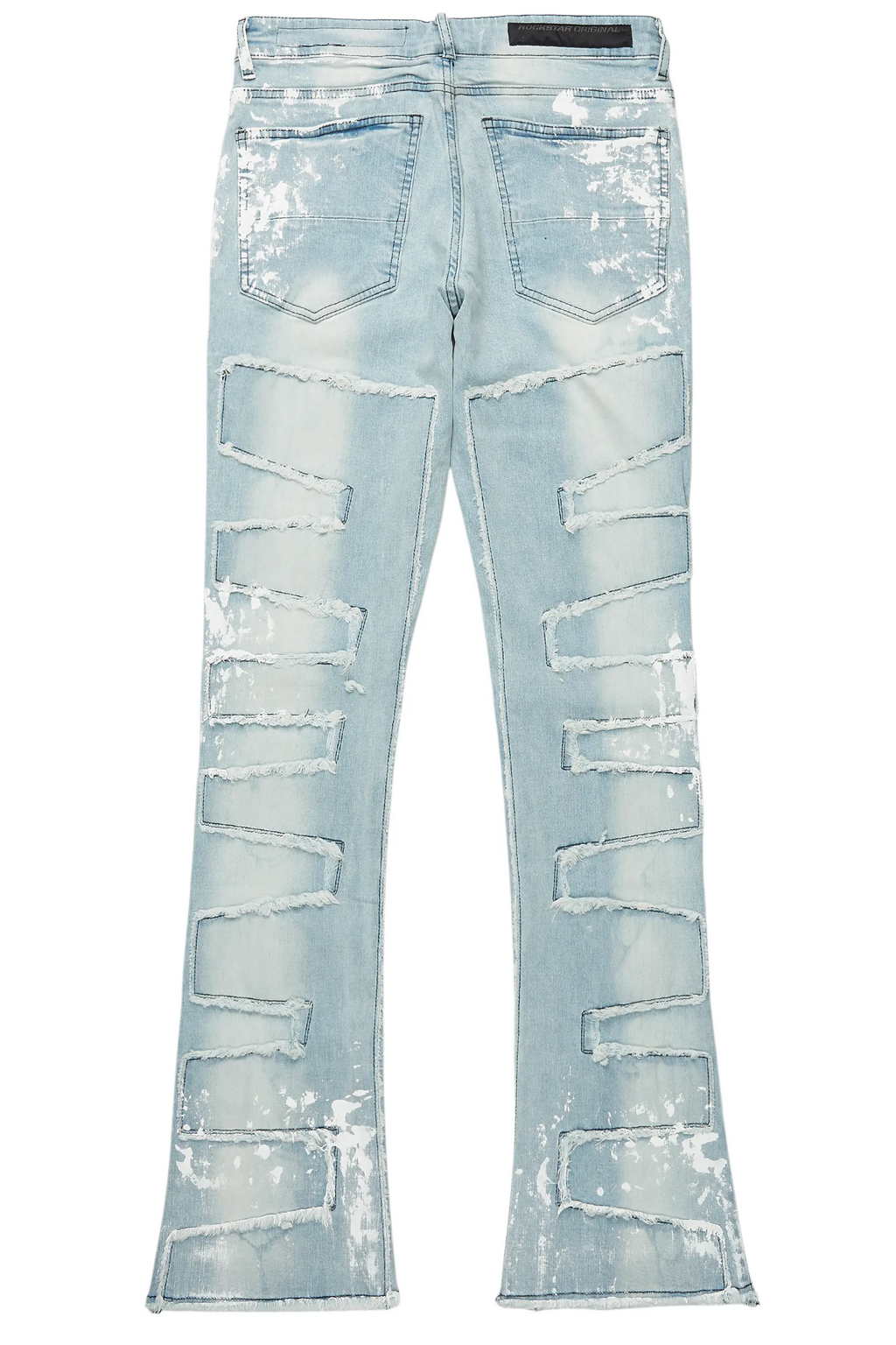 Kodak Blue/White Painter Stacked Flare Fringe Jean