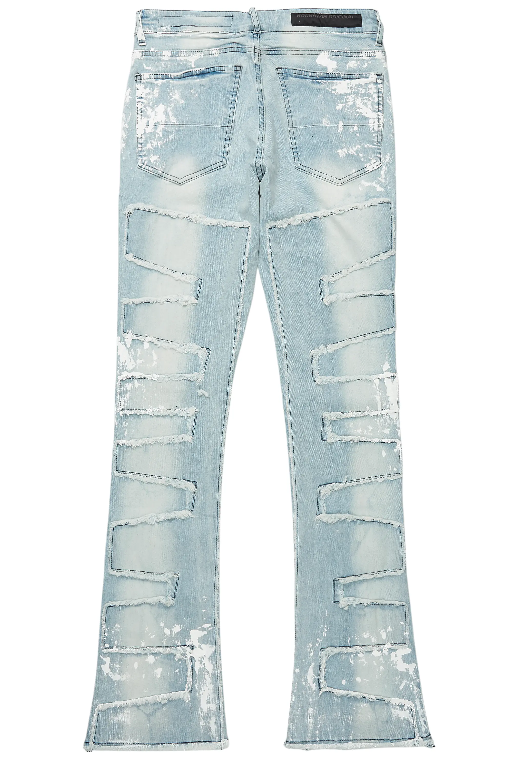 Kodak Blue/White Painter Stacked Flare Fringe Jean