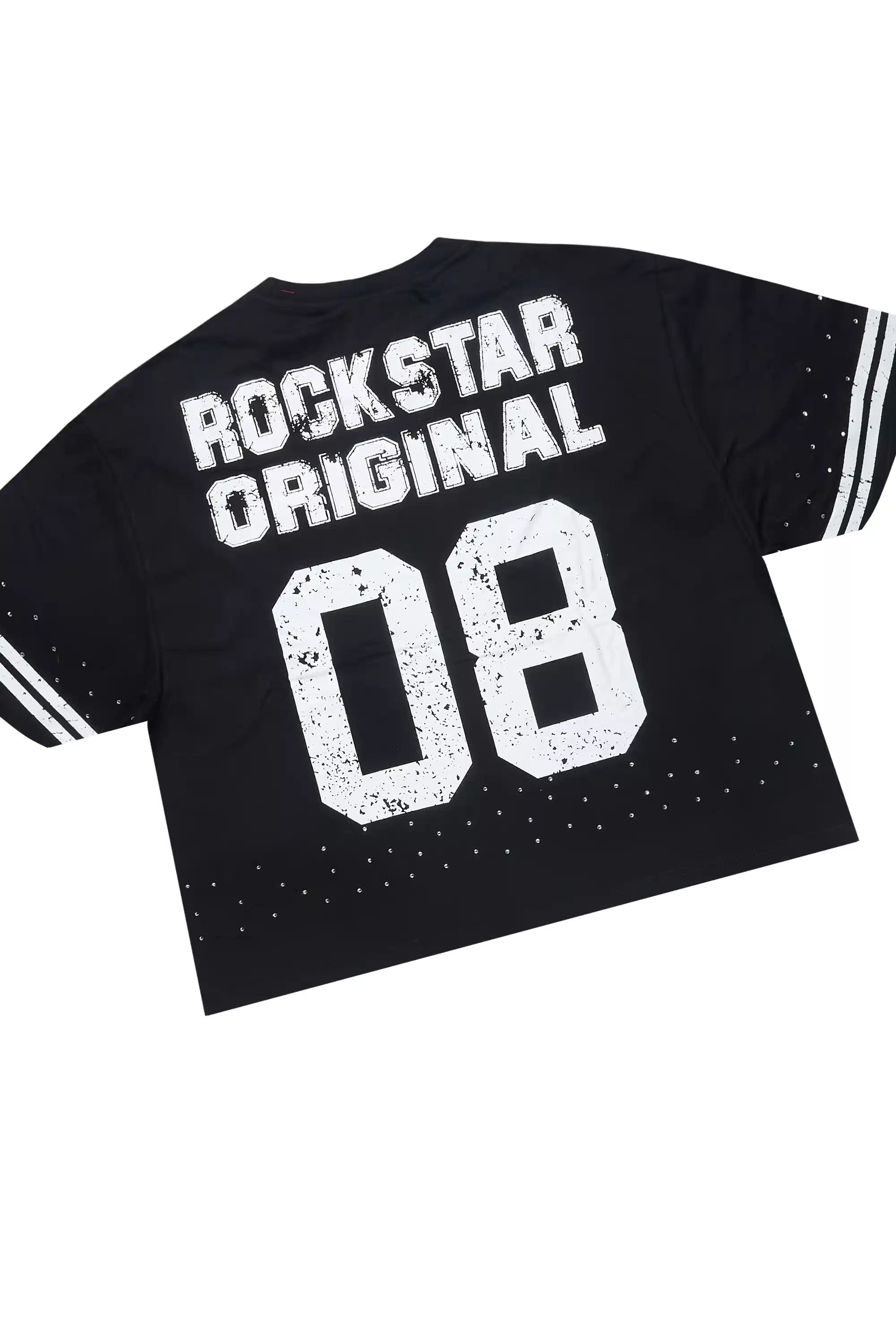 Tylla Black Rhinestone T-Shirt/Baggy Stacked Track Set