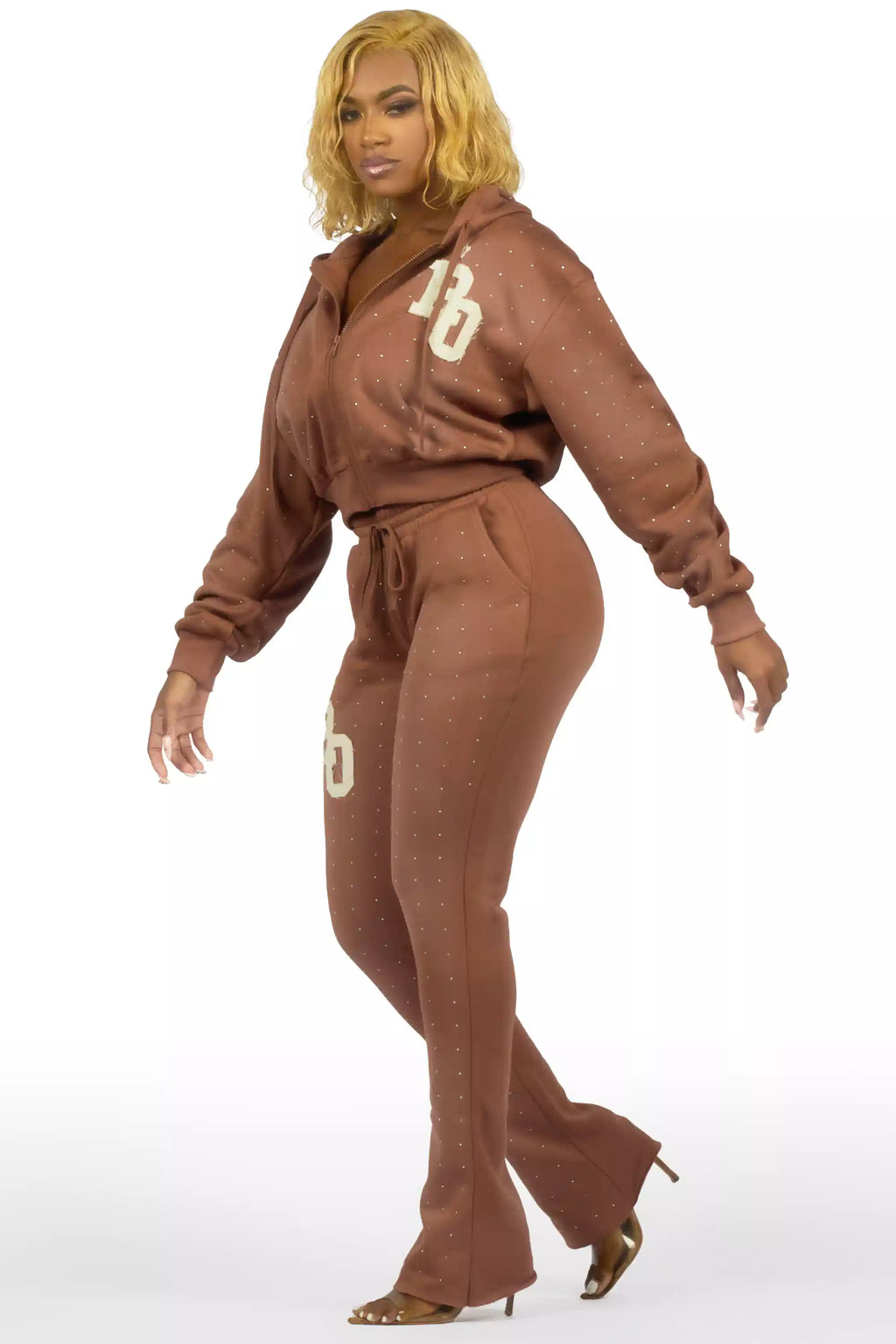 Tyona Mocha Rhinestone Stacked Flare Track Set