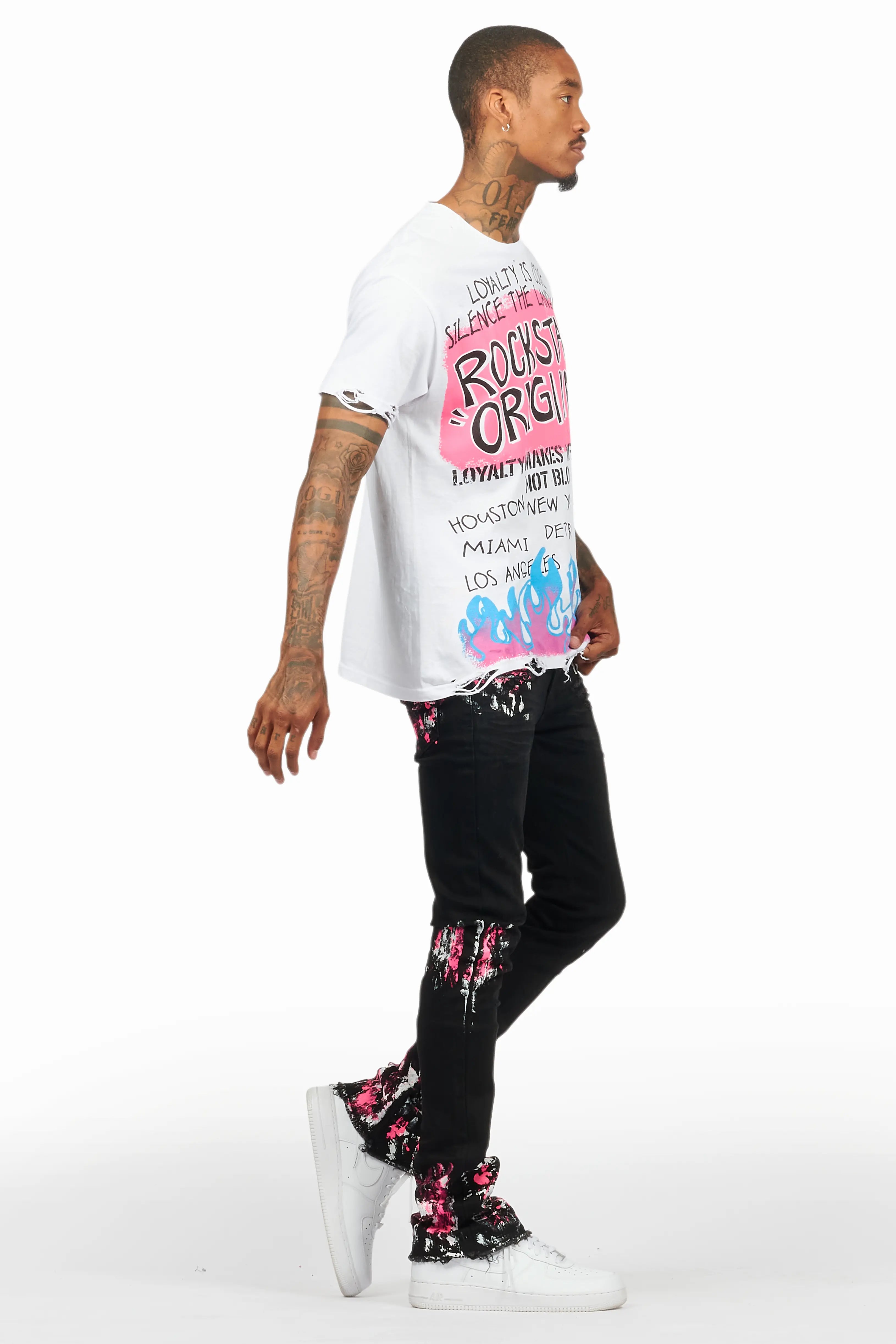 Kodak Black/Pink Painter Stacked Flare Jean