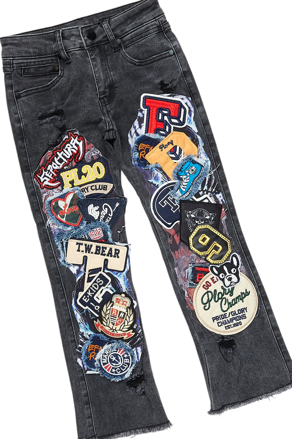 Boys Ezra Black Hoodie & Espen Stacked Flare Jean Set