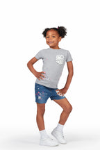 Girls Adrina Grey/Blue T-Shirt Denim Short Set