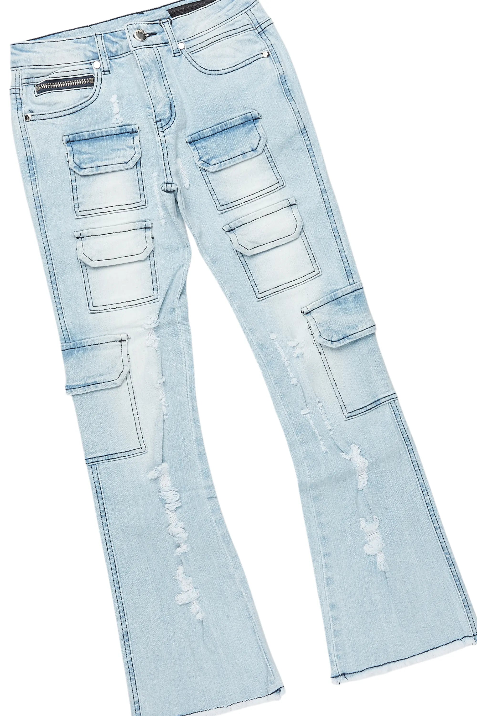 Boys All Seeing Eyes Blue/Light Grey Hoodie/Stacked Flare Jean Set