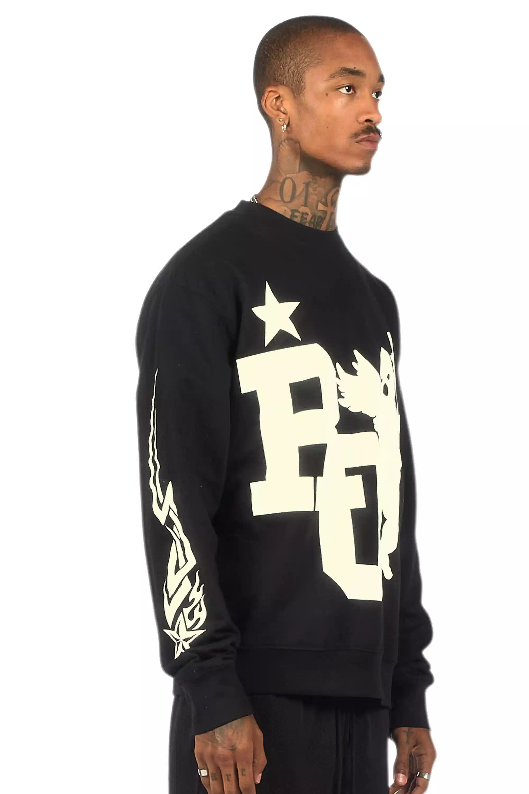 Pluton Black/Cream Graphic Crewneck Sweatshirt