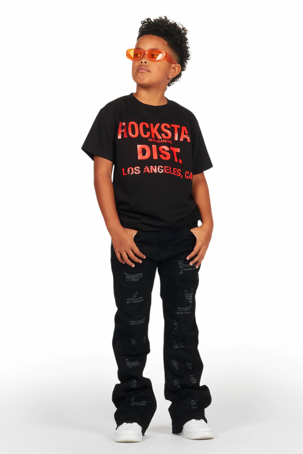 Boys Lake Black/Red T-Shirt/Stacked Flare Jean Set