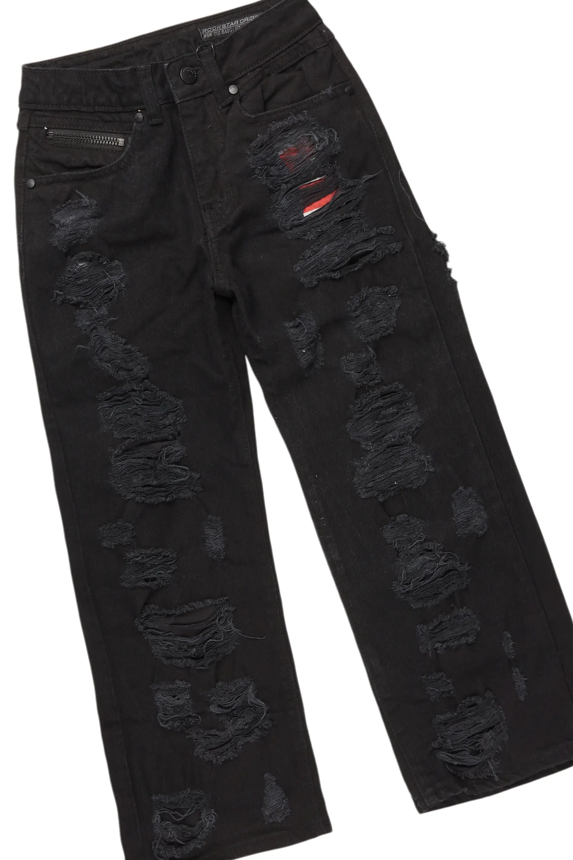 Boys Fields Vintage Black/Red Hoodie/Baggy Fit Jean Set