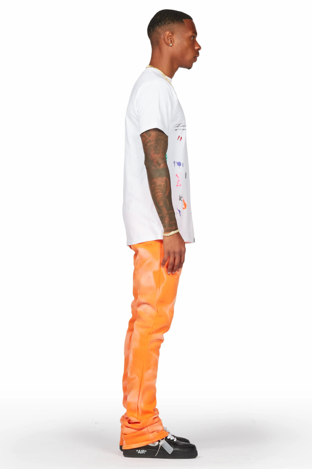 Mallor Orange Graphic Stacked Flare Pant