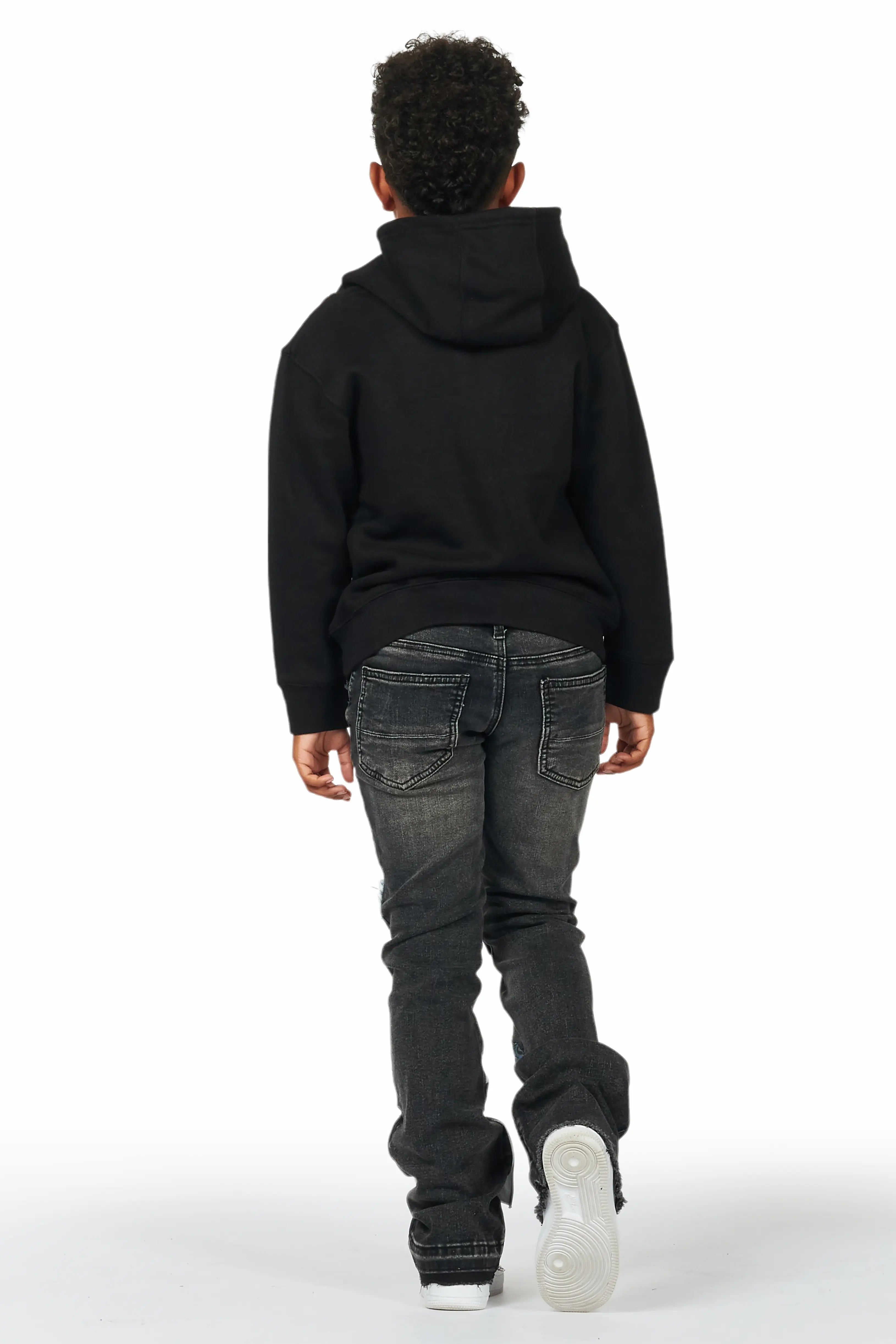Boys Espen Black Stacked Flare Jean