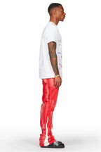 Firoz Red Graphic Stacked Flare Pant