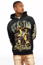 Waller Black Graphic Distressed Hoodie