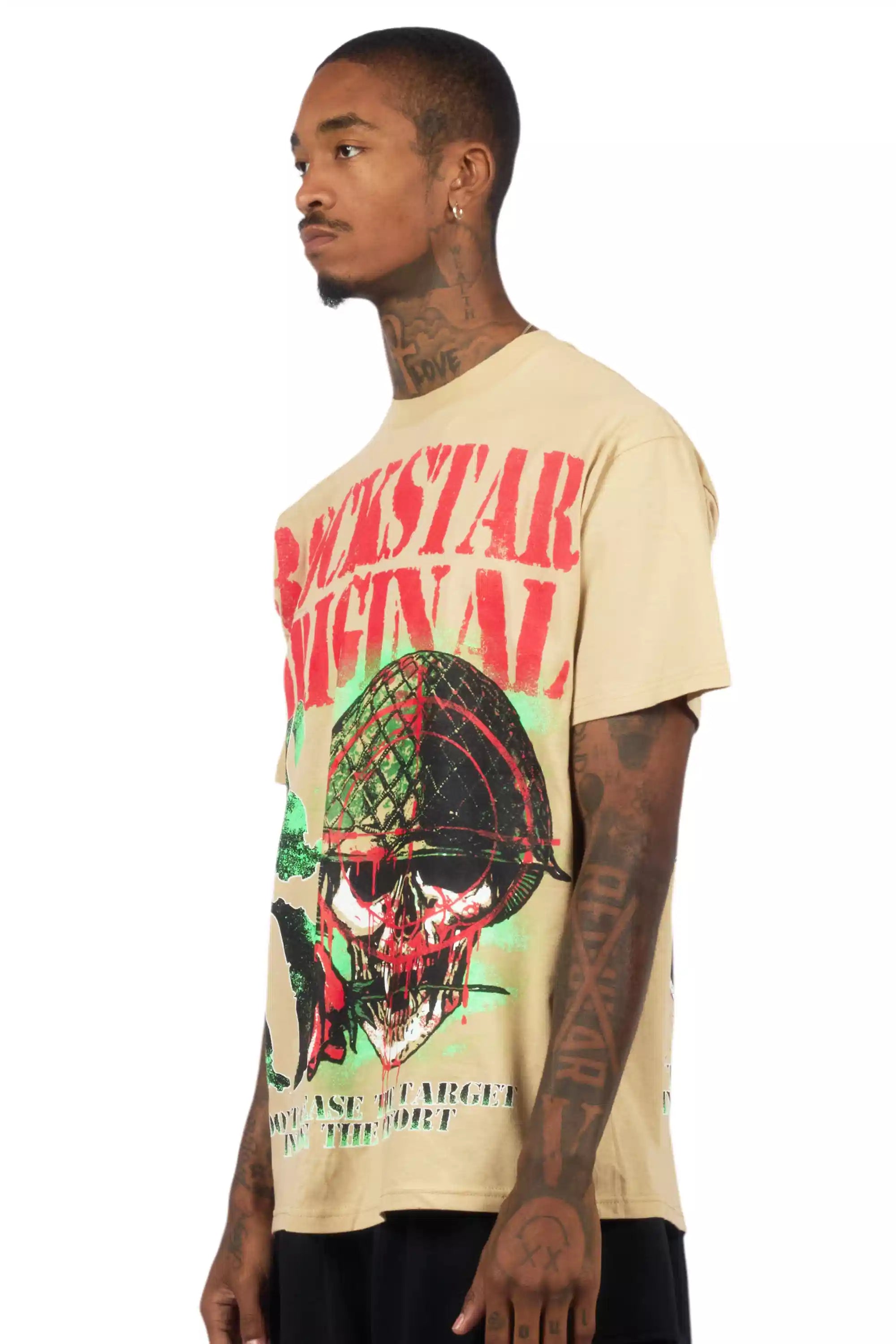 Kilshot Romance 2.0 Beige Oversized Graphic T-Shirt