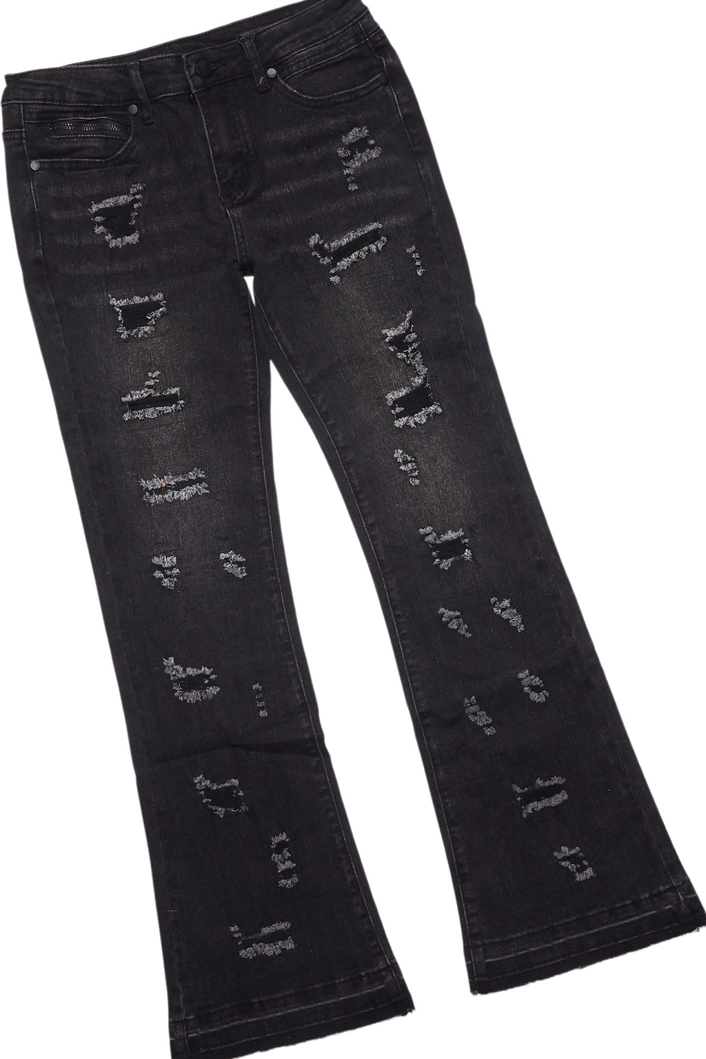 Girls Amos Black/Pink T-Shirt/Stacked Flare Jean Set