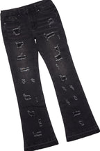 Girls Amos Black/Pink T-Shirt/Stacked Flare Jean Set