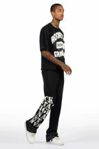 Borya Black Rhinestone T-Shirt/Baggy Stacked Track Set