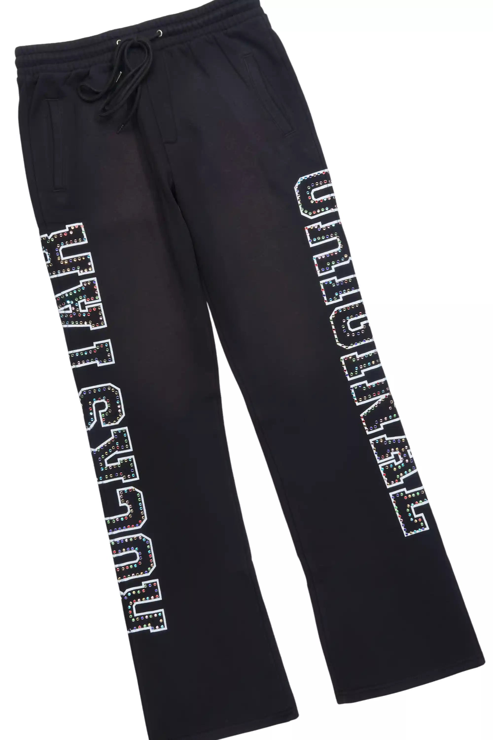 Ustin Black Rhinestone Hoodie Relaxed Track Set