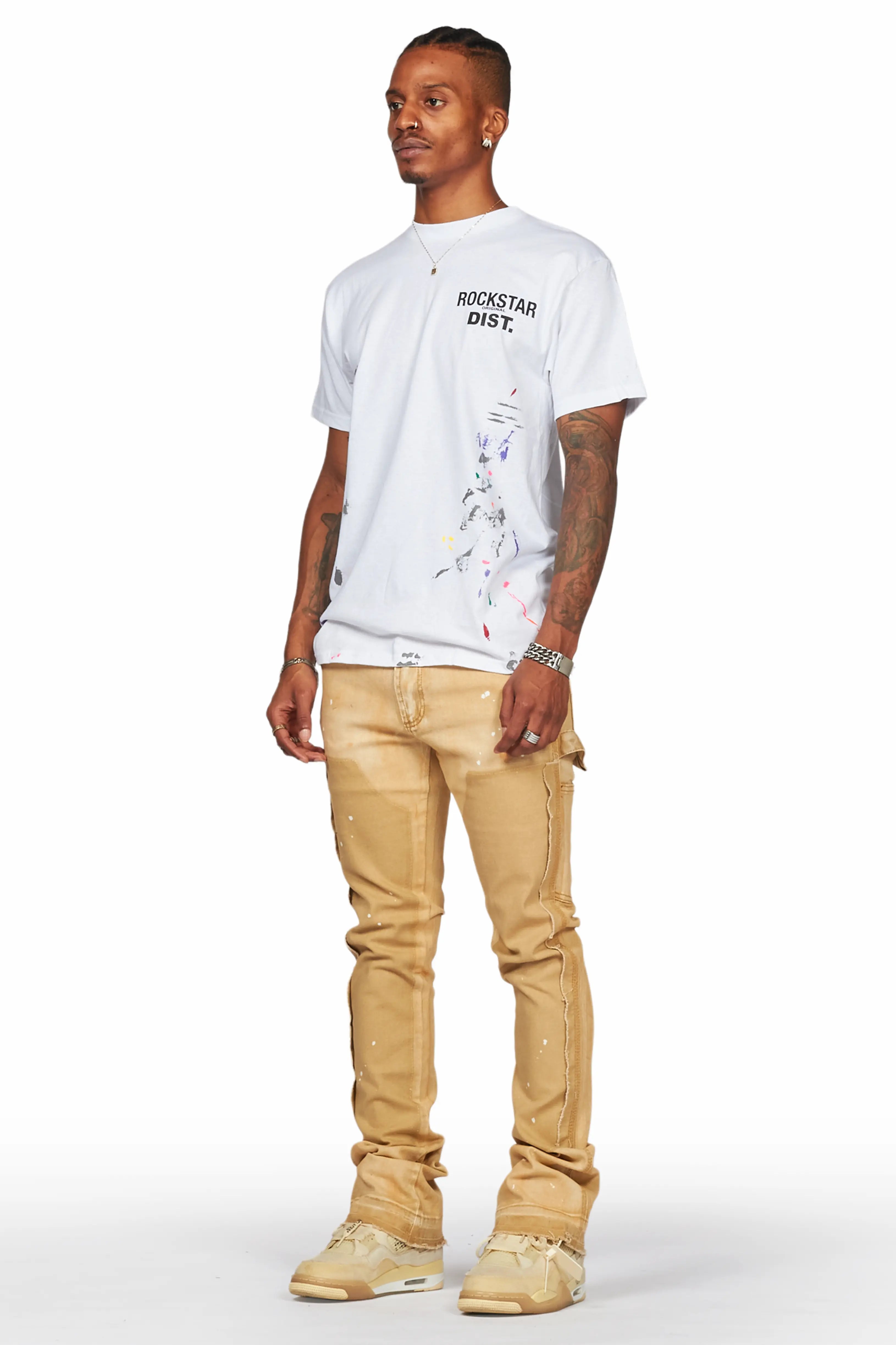 Serrano Beige Stacked Flare Jean