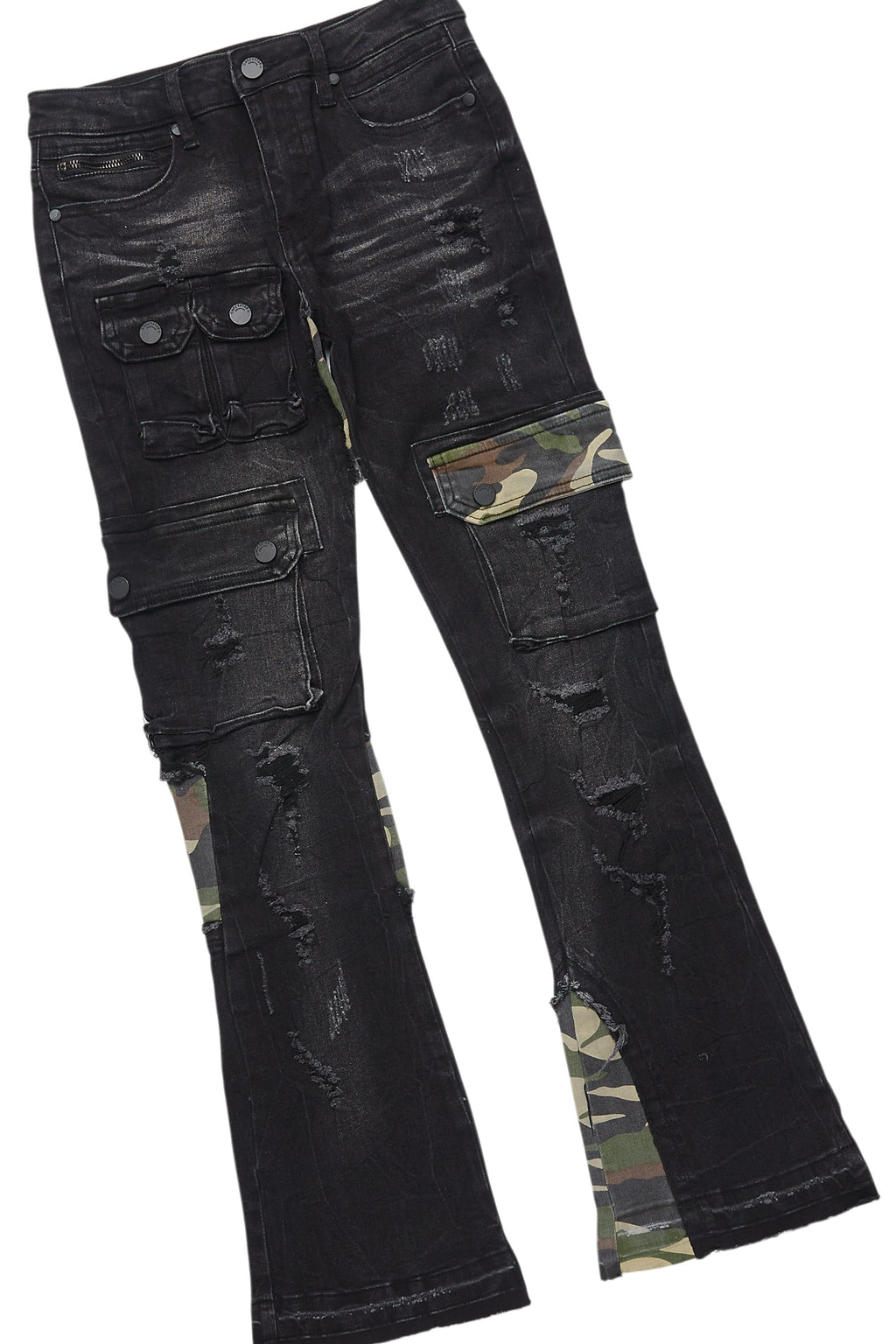 Boys Koen Black/Green T-Shirt/Stacked Flare Jean Set