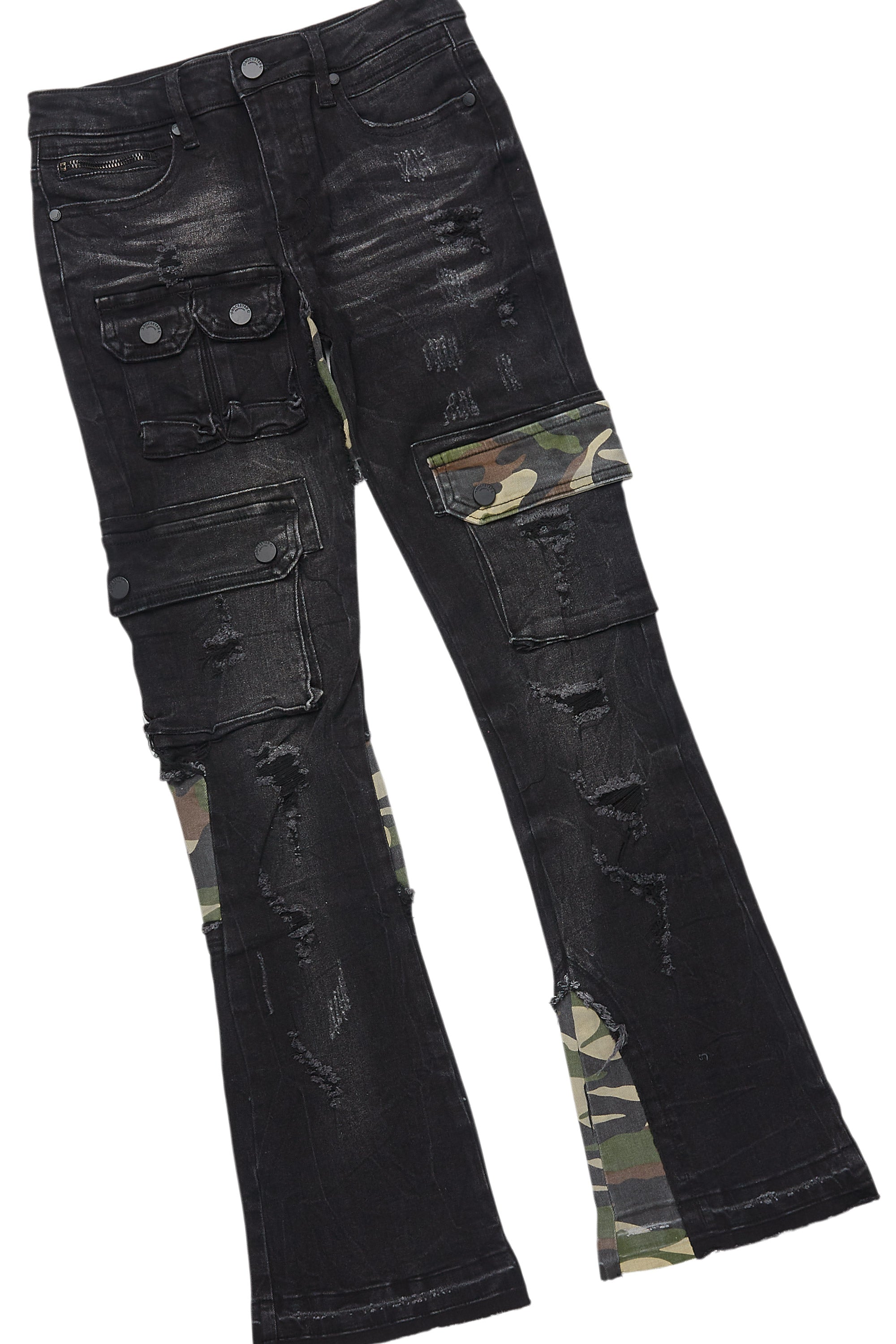 Boys Koen Black/Green T-Shirt/Stacked Flare Jean Set