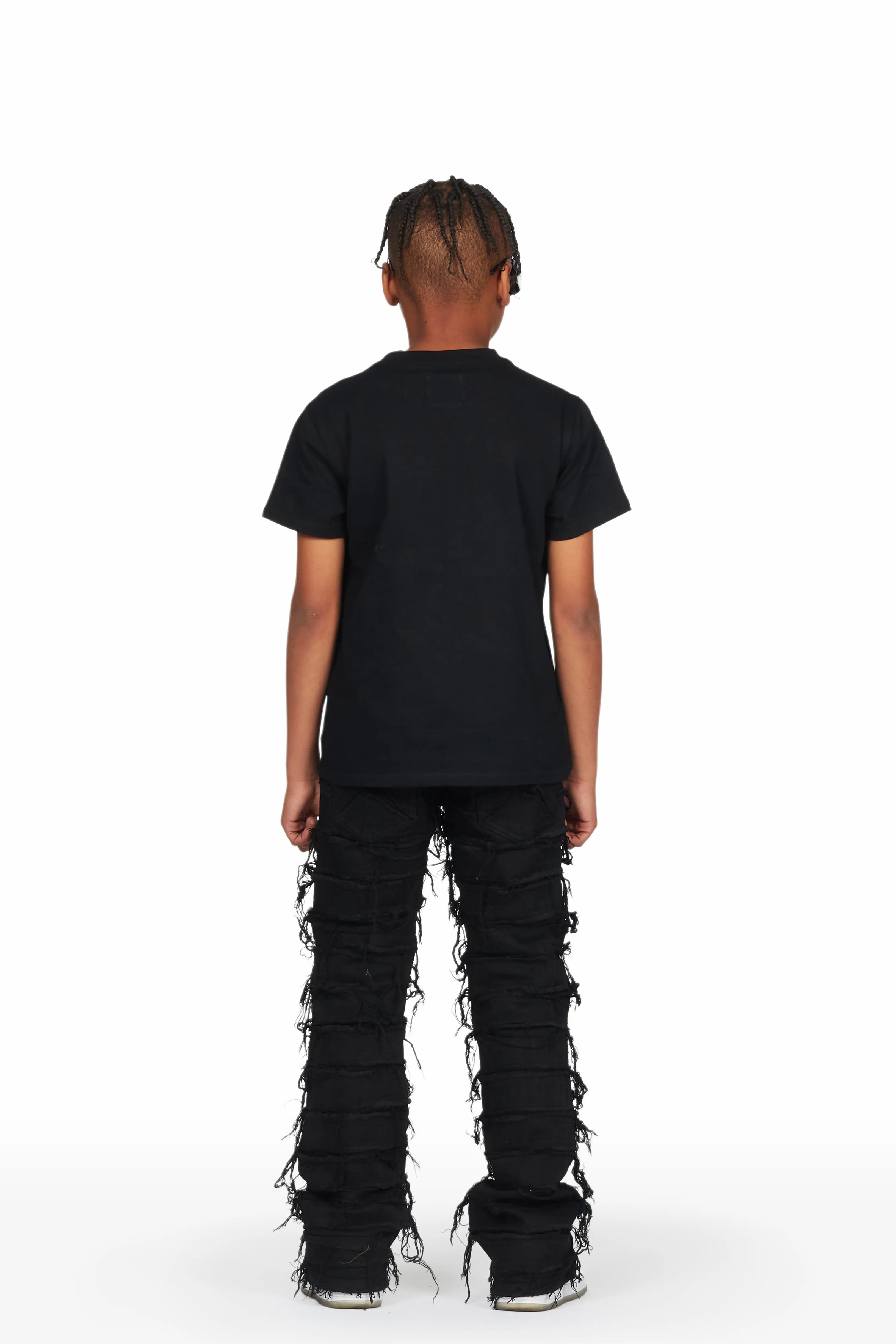 Boys Zytron Black T-Shirt/Stacked Flare Jean Set