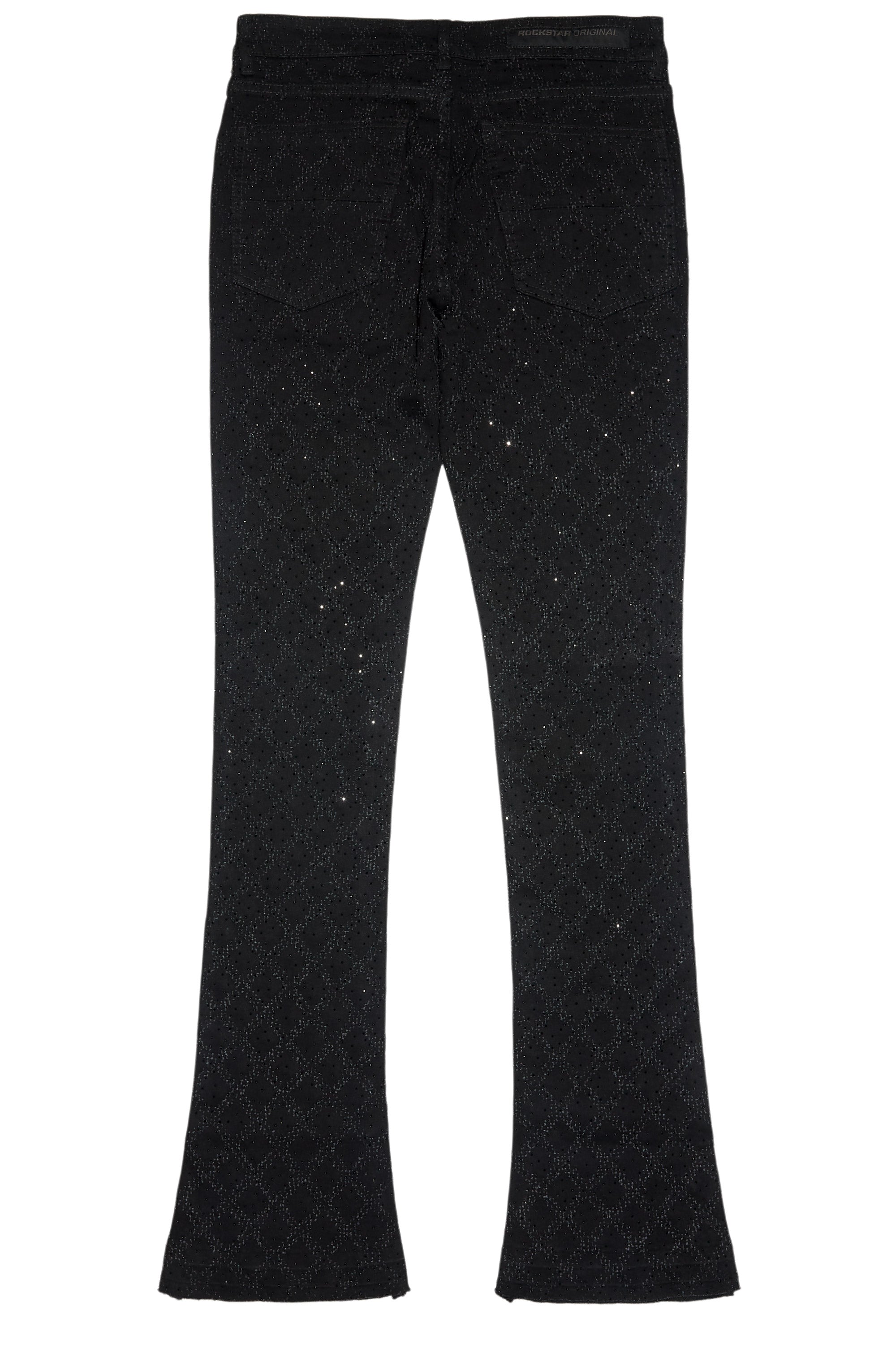 Glit Black Rhinestone Stacked Flare Jean