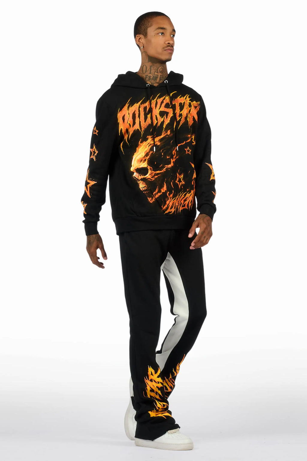 Nelz Black/Orange Graphic Hoodie/Baggy Track Pant Set