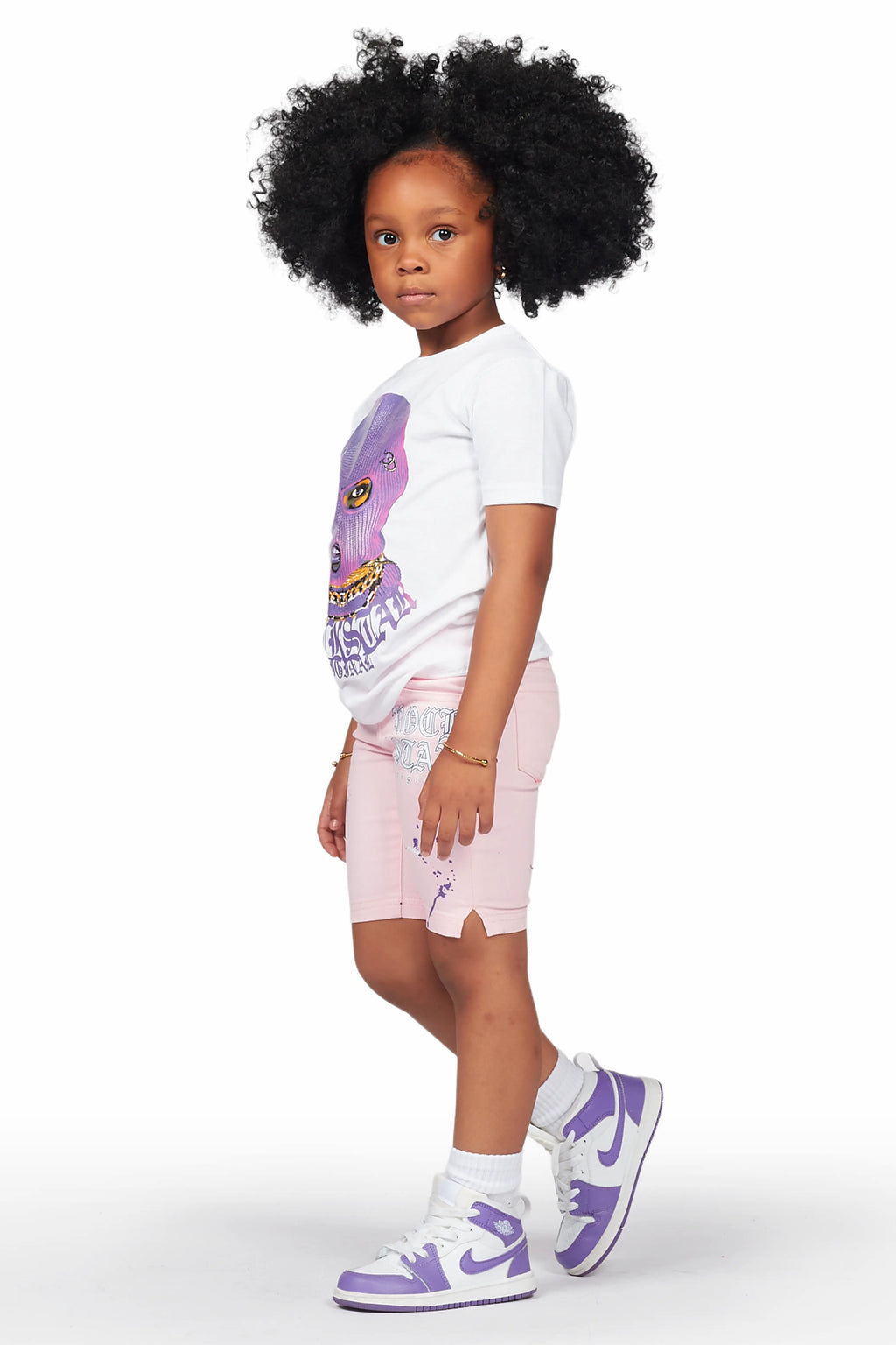 Girls Mura White/Pink T-Shirt Bermuda Short Set
