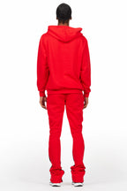 Basic Red Hoodie/Stacked Flare Track Set