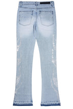Jian Light Blue Rhinestone Stacked Flare Jean