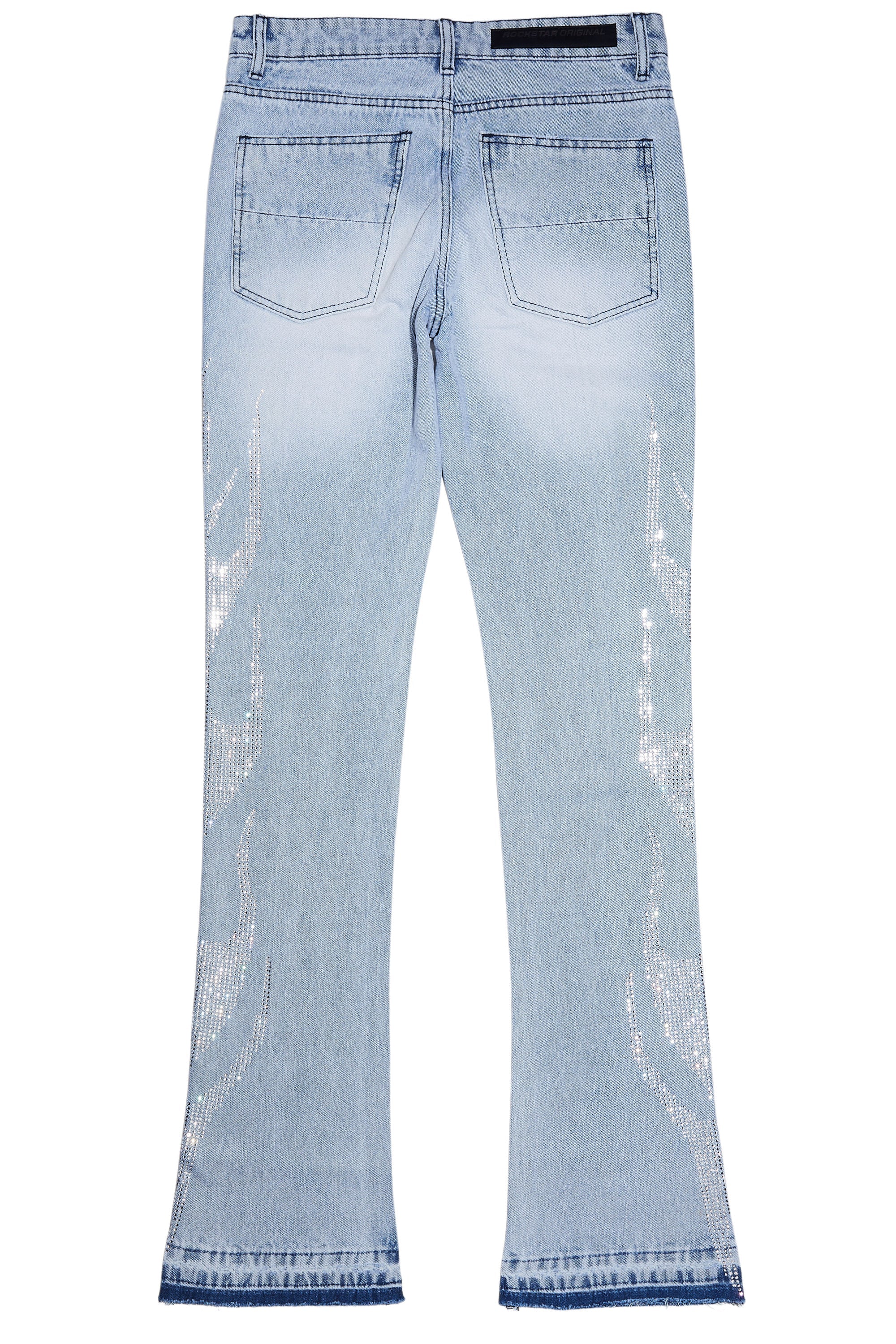 Jian Light Blue Rhinestone Stacked Flare Jean