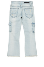 Boys Sterling Blue Fringe Stacked Flared Cargo Jean
