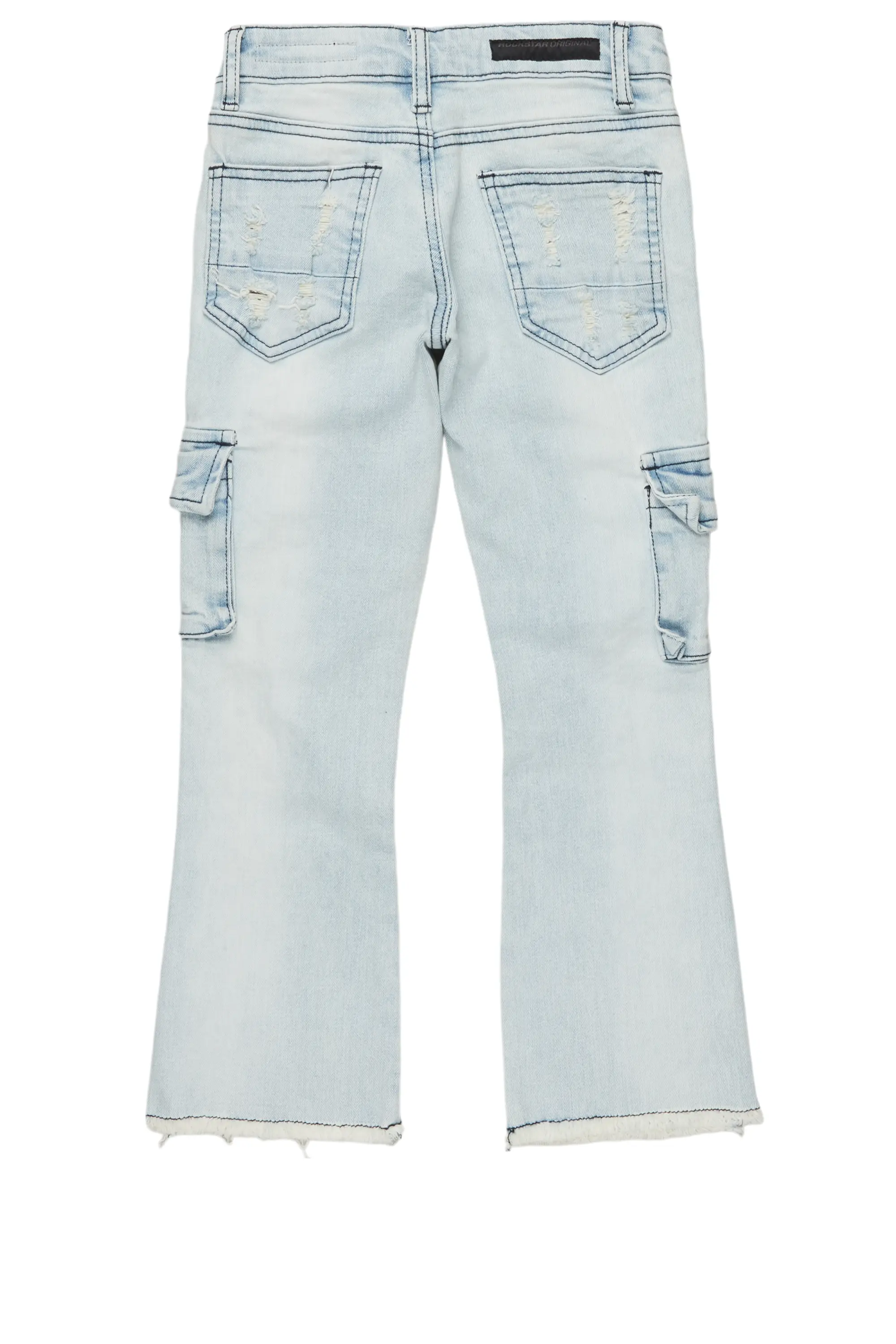 Boys Sterling Blue Fringe Stacked Flared Cargo Jean