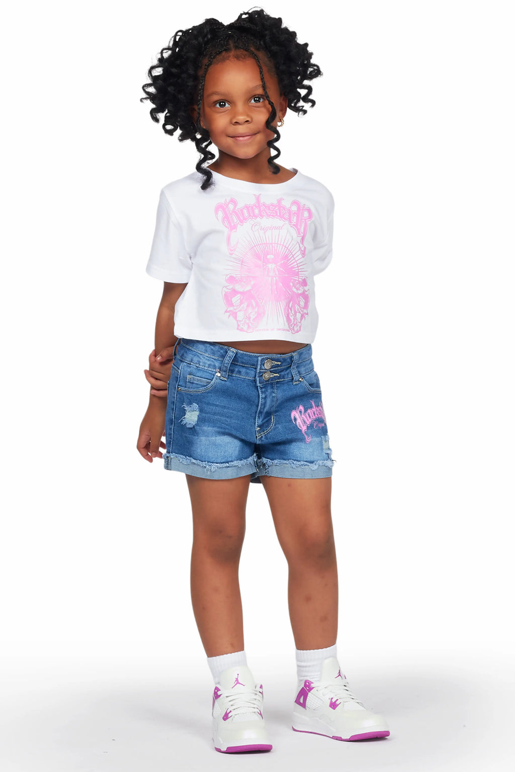 Girls Kahoni White T-Shirt/Denim Short Set