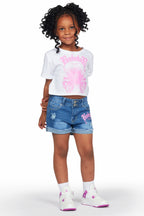 Girls Kahoni White T-Shirt/Denim Short Set