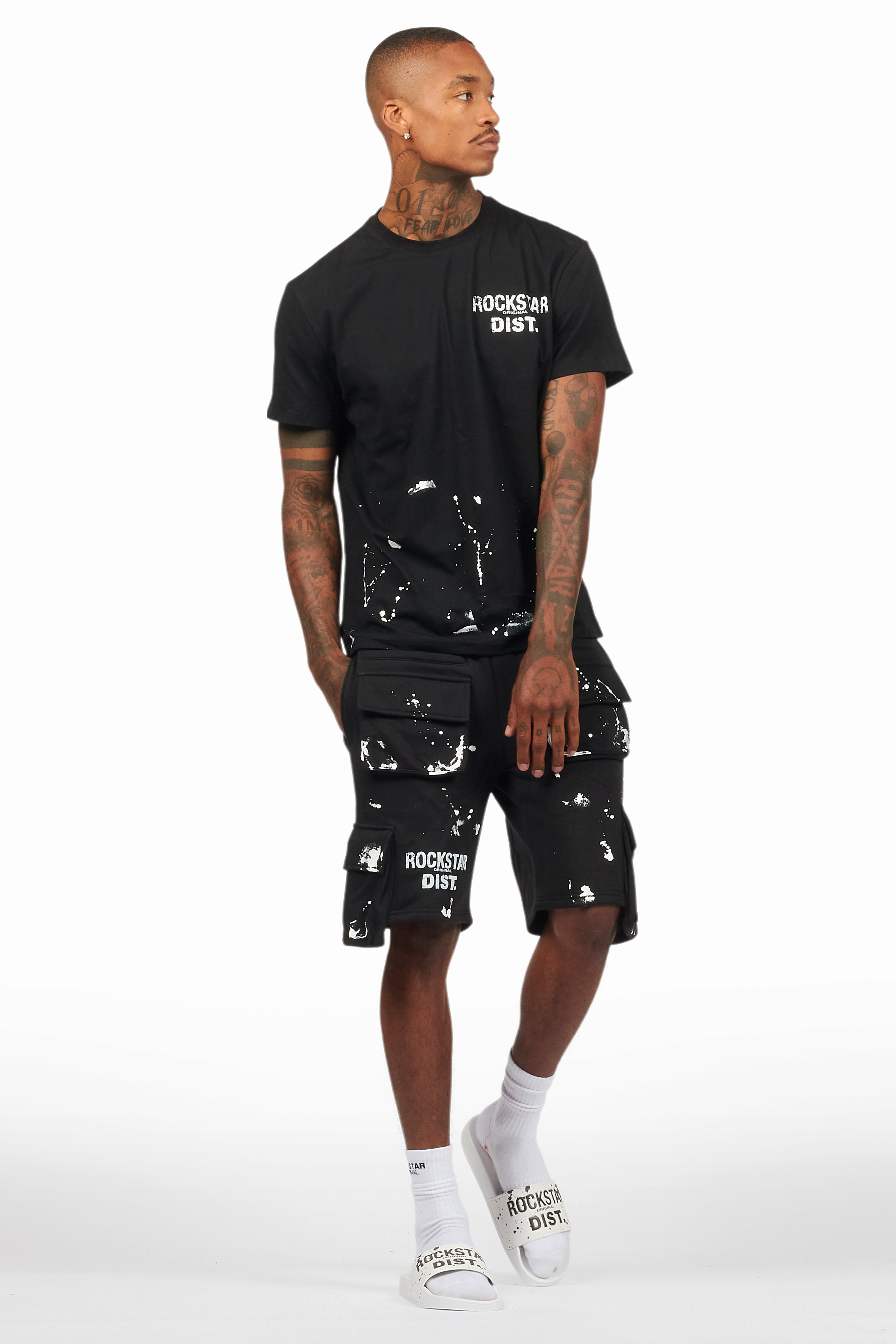 Raffer Black/White T-Shirt Cargo Shorts Set
