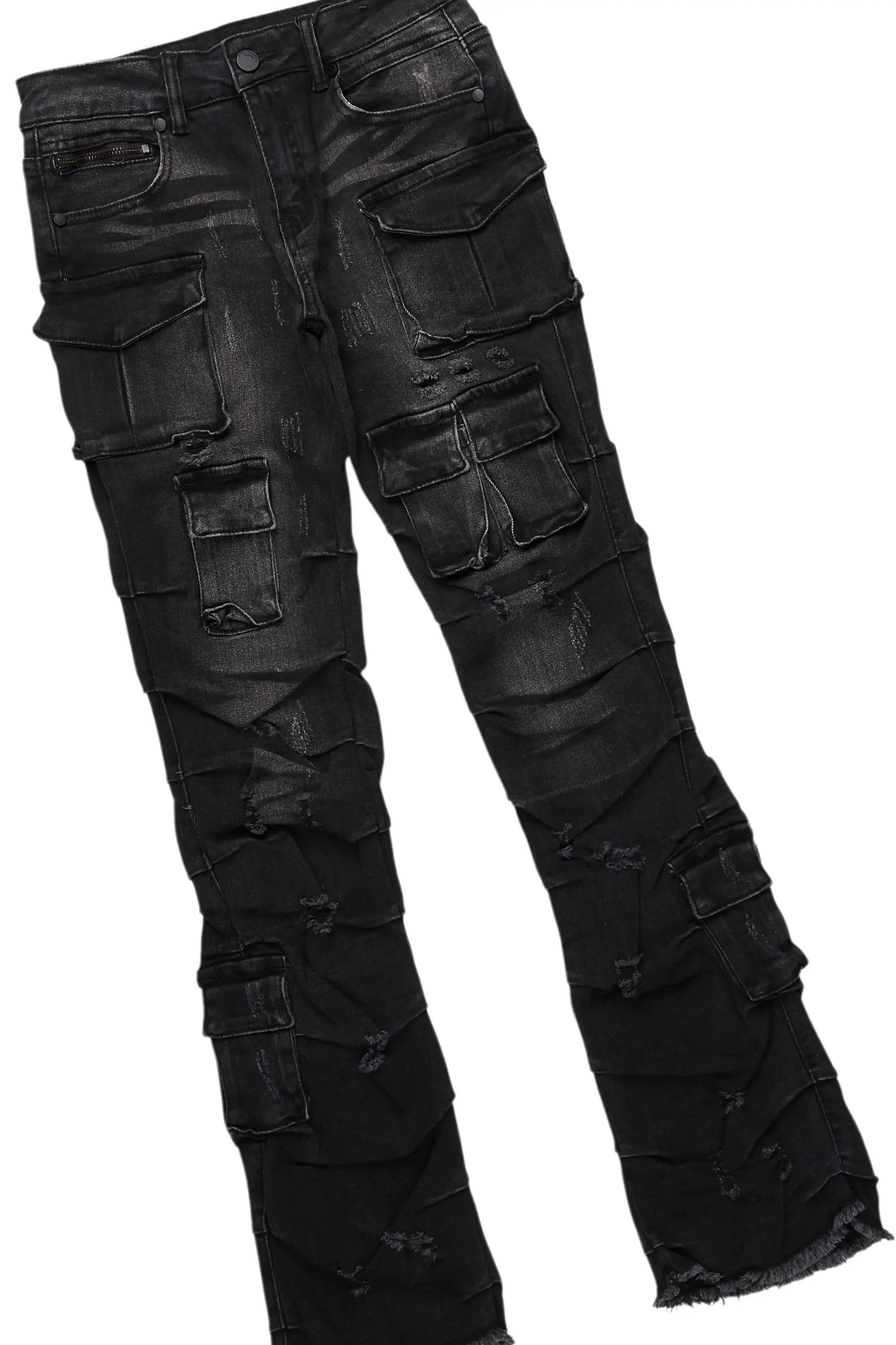 Boys Fields Grey/Blue T-Shirt/Stacked Flare Jean Set