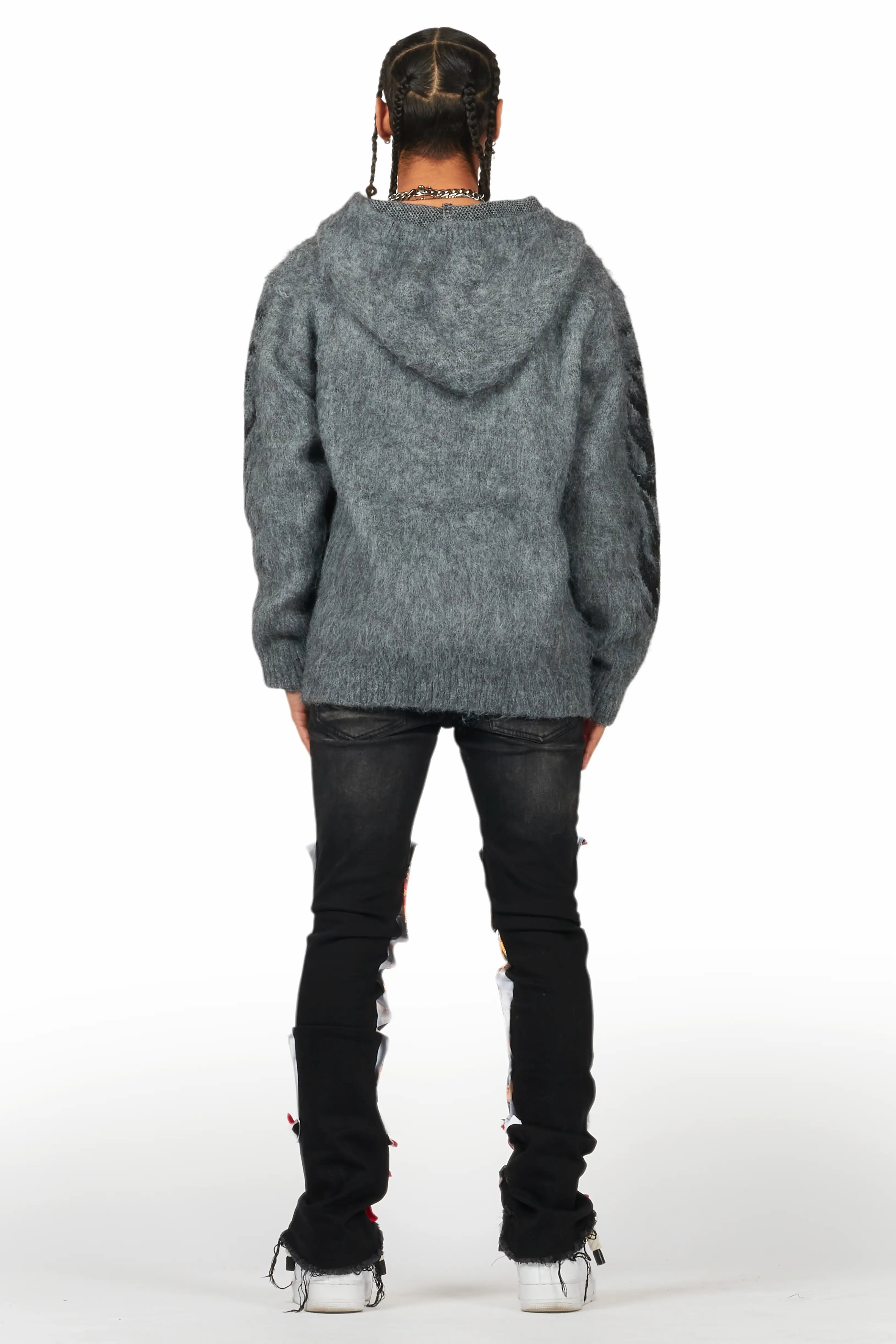 Savage Black/Red Patchwork Stacked Flare Jean