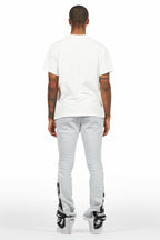 Deniska Heather Grey T-Shirt/Baggy Stacked Flare Track Set