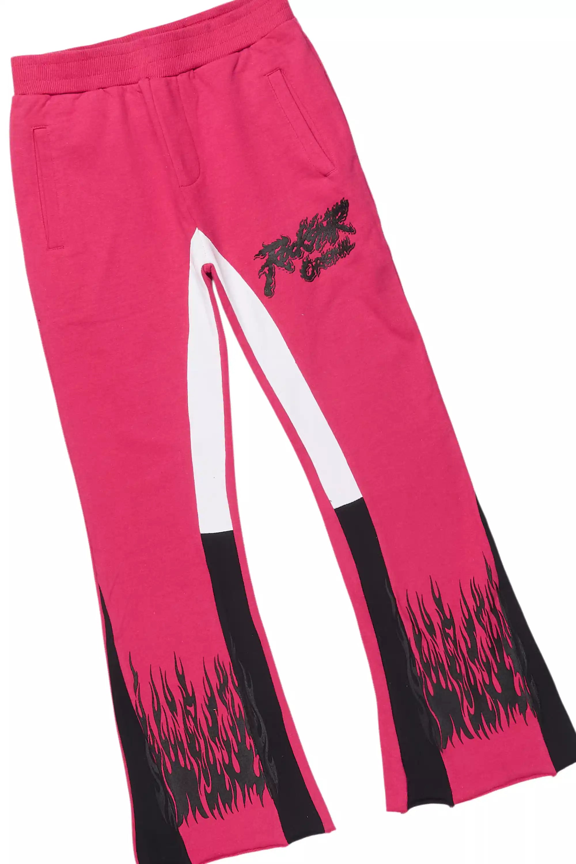 Girls Bubble Fuchsia/Black Hoodie Stacked Flare Track Set