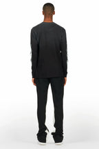 Banyan Black/White Long Sleeve T-Shirt/Stacked Baggy Track Pant Set