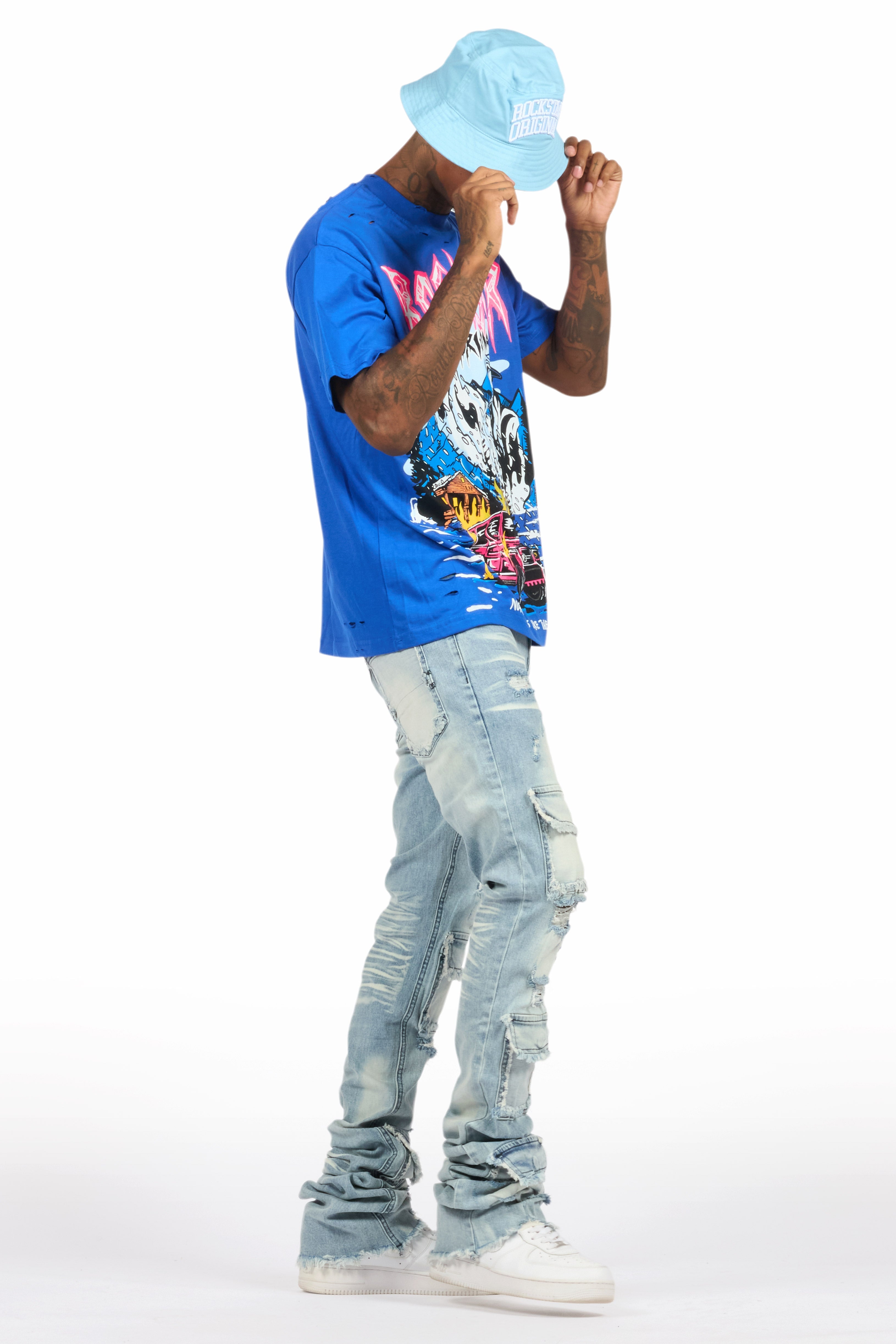 Kip Royal Blue Oversized Graphic T-Shirt