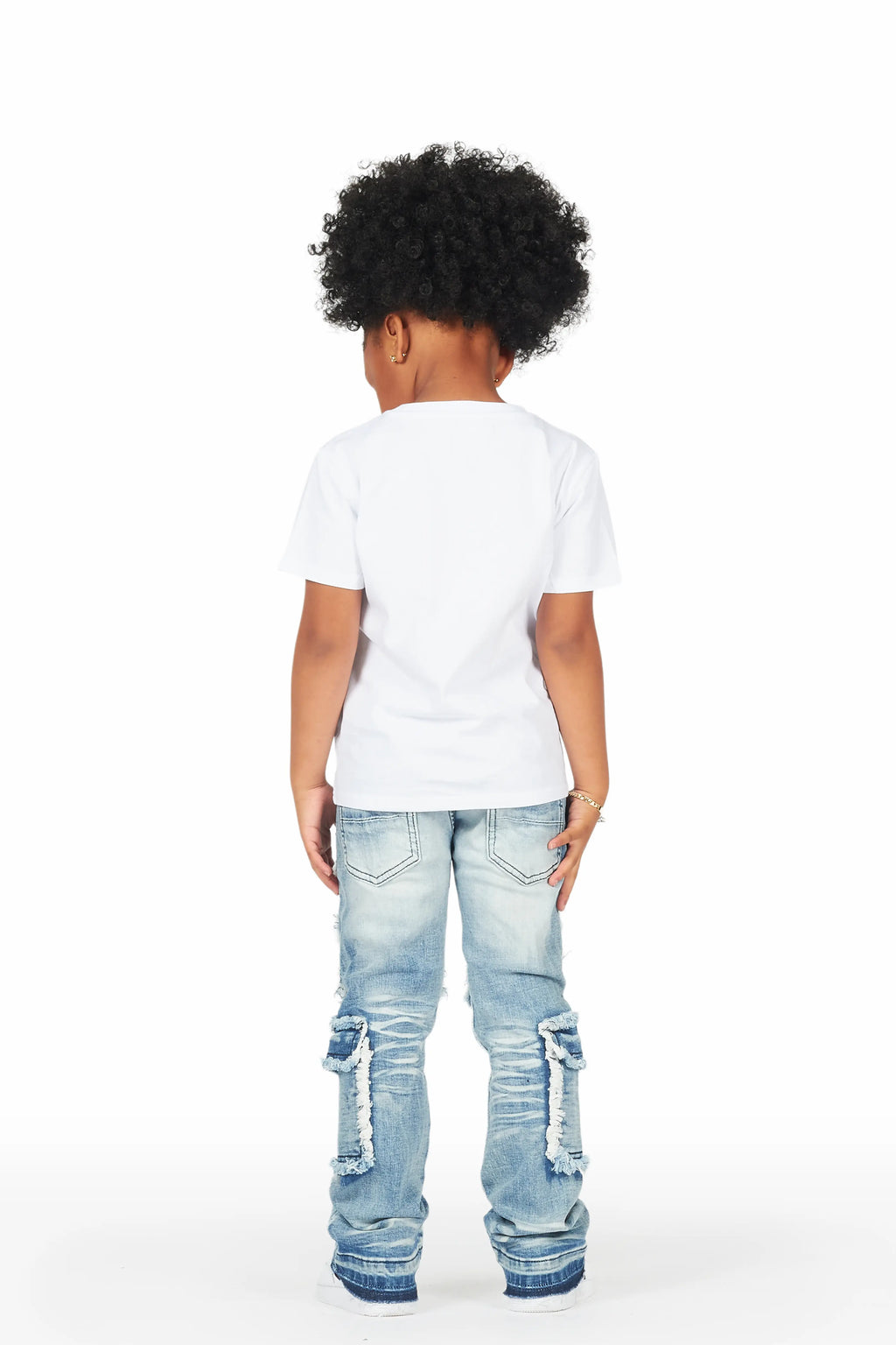 Girls Medora White/Blue T-Shirt Stacked Flare Jean Set