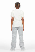 Boys Emilio White /Heather Grey T-Shirt Flare Sweat Pant Set
